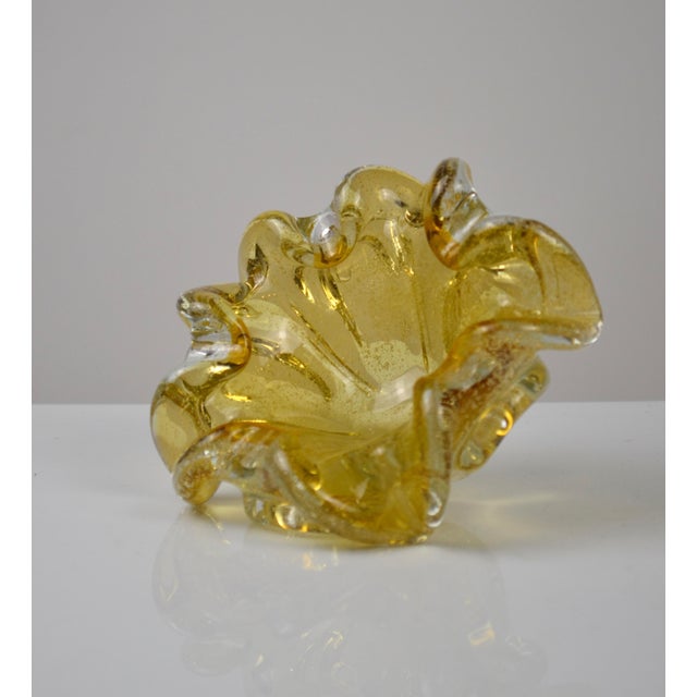 Glass Amber Murano Glass Ashtray with Controlled Bubbles, Italy, 1960s For Sale - Image 7 of 16