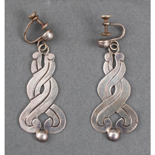 Modern Vintage Taxco Mexican Silver Drop Earrings For Sale - Image 3 of 5