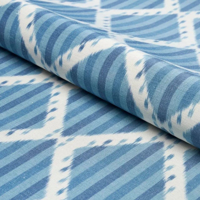 SAMPLE - Schumacher Kai Striped Ikat Fabric In Blue For Sale