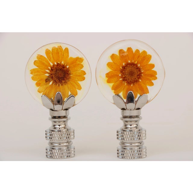Yellow Yellow Daisy Lamp Finials - a Pair For Sale - Image 8 of 8