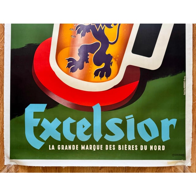 Mid-Century Modern Excelsior Beer Advertising Poster German 1940s Linen Backed Very Rare 46x63” For Sale - Image 3 of 3