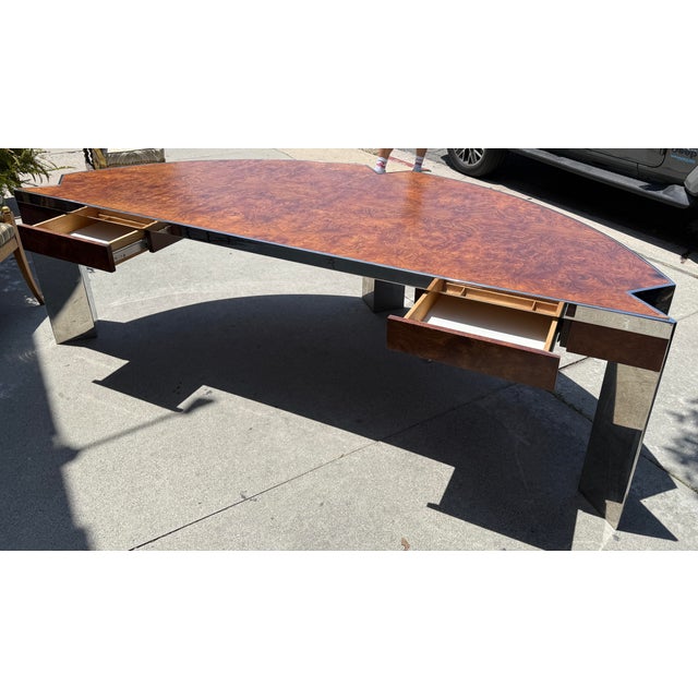 Pace Collection Leon Rosen for Pace Collection Mid Century Modern Mezzaluna Demilune Executive Desk For Sale - Image 4 of 9