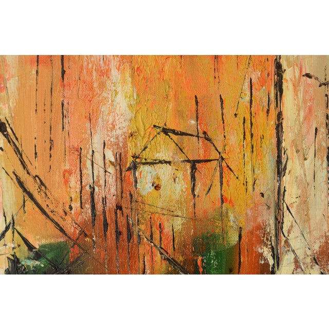 Wood MCM Abstract Brutalist Sailboats at Harbor Seascape Painting For Sale - Image 7 of 12