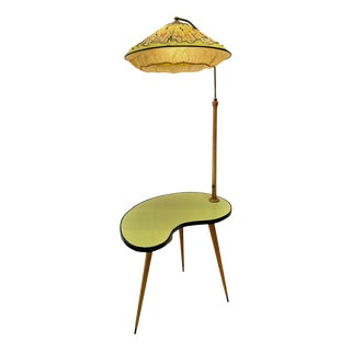 Vintage Kidney Table with Floor Lamp, France, 1950s For Sale