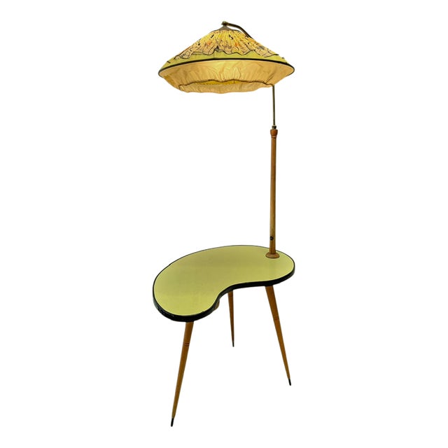 Vintage Kidney Table with Floor Lamp, France, 1950s For Sale