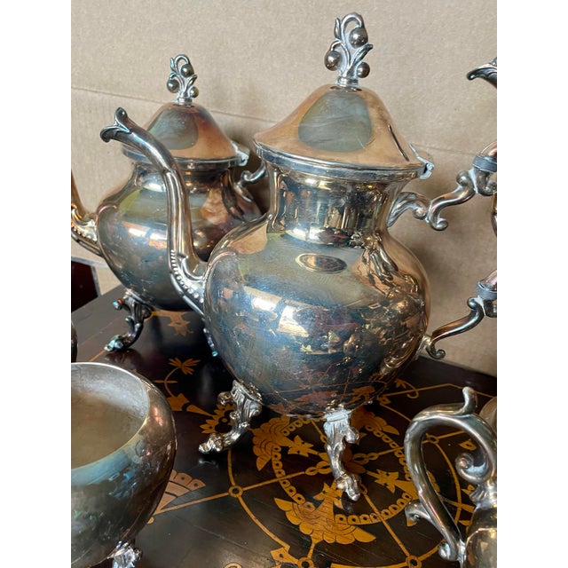 Metal Mid 20th Century Birmingham Silver Co Silver Plate Tea Set Coffee Service Kettle on Stand Teapot - 6 pcs For Sale - Image 7 of 12