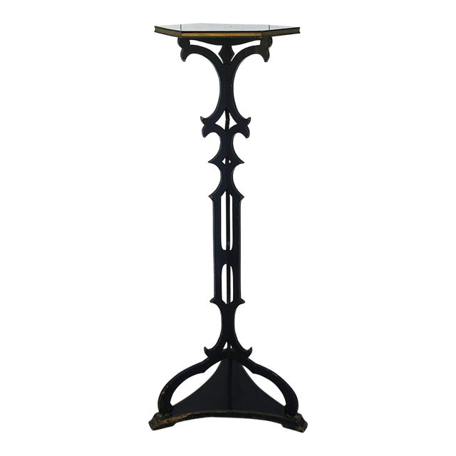 Victorian Black Lacquer Column Pedestal Plant Stand, Tall For Sale