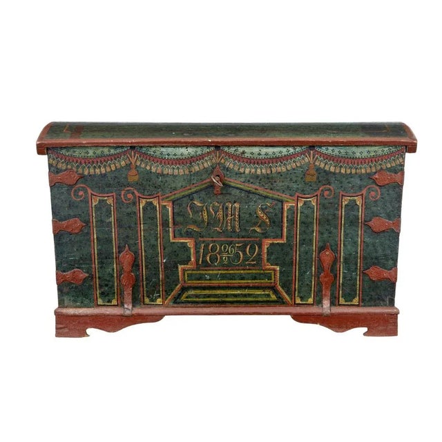 Mid-19th Century Swedish Hand Painted Oak Coffer For Sale - Image 10 of 10