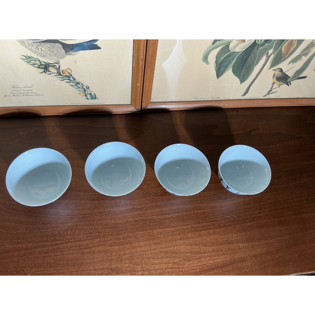 Vintage Japanese Arita Style Blue & White Porcelain Footed Rice Bowls – Japandi – Set of 4 For Sale - Image 4 of 5