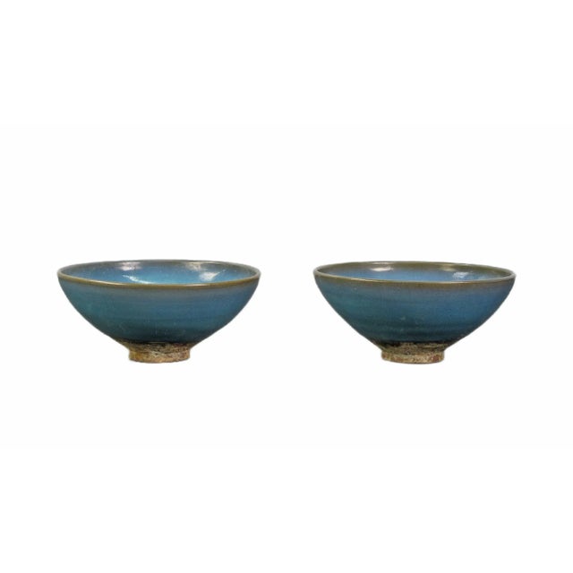 Pair of Blue and Purple Ceramics Bowls For Sale - Image 4 of 8