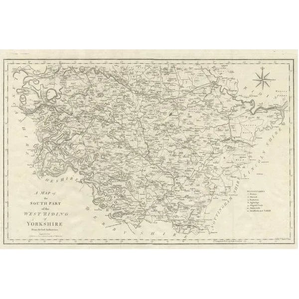Large Antique County Map of the West Riding of Yorkshire South Part, England, 1805 For Sale - Image 3 of 6