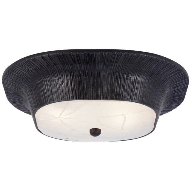 Kelly Wearstler for Visual Comfort Signature Utopia Round Flush Mount in Aged Iron with Fractured Glass For Sale