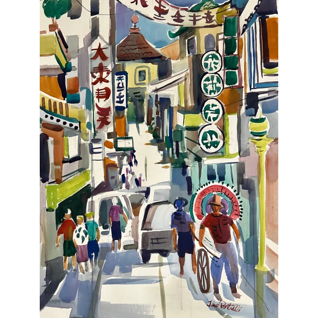 Tino Pontrelli (American, 1922-1994) China Town - (Possibly San Francisco) Watercolor/ Unframed Signed lower right corner...