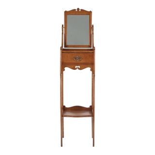 Antique Oak Shaving Stand With Beveled Mirror For Sale