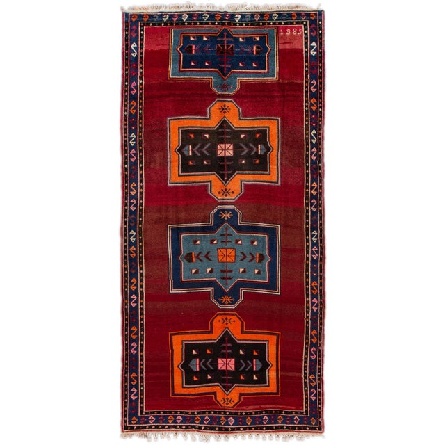 Vintage Turkish Handmade Red Tribal Wool Runner For Sale - Image 9 of 9