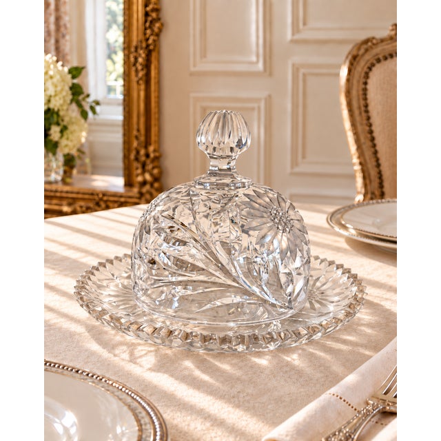 Vintage two-piece covered butter or cheese dish attributed to Imperial Glass in the Cosmos, also known as La Rochelle,...