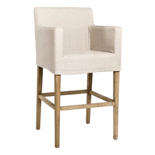 Avignon Slipcover Bar Stool - Natural Linen / Natural Oak Frame For Sale