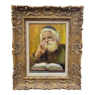Vintage Oil Painting of a Rabi by Sandu Liberman For Sale