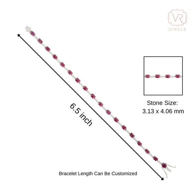 Modern 14k White Gold 5.95ct Natural Ruby & Diamond Tennis Bracelet 6.5 Inches For Sale - Image 10 of 14