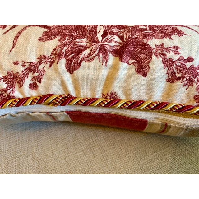 Vintage Custom Red & Ivory French Country Rooster Decorative Pillow For Sale In Miami - Image 6 of 12