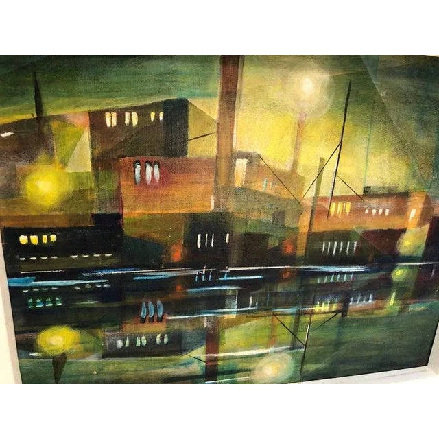 Mid 20th Century Mid Century Cubist Painting of an Industrial Building For Sale - Image 5 of 13