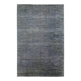 Allover Geometric Modern Handmade Wool Rug in Gray & Blue Colors For Sale