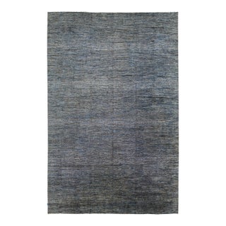 Allover Geometric Modern Handmade Wool Rug in Gray & Blue Colors For Sale