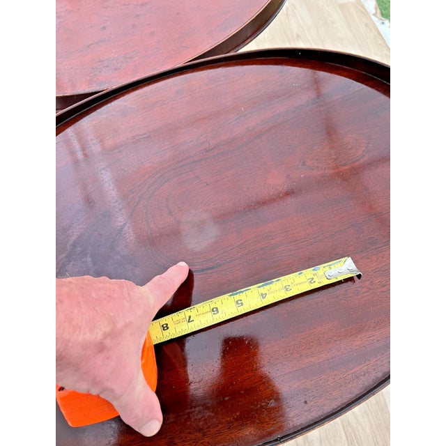 Vintage Mersman Accent Oval Side Tables, Lyre Harp Base, Mahogany Set of Two For Sale - Image 13 of 18