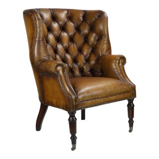Matthew Izzo Home Portobello Highback Classic Leather Library Chair For Sale