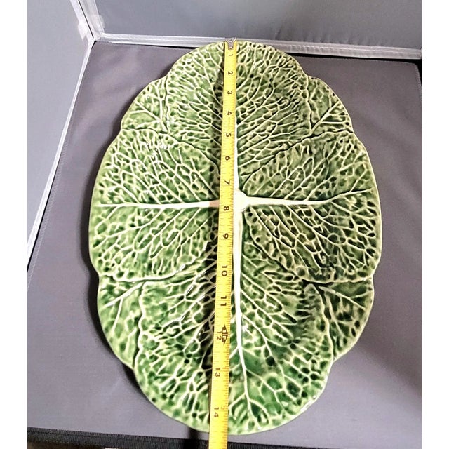 Vintage Bordallo Pinheiro Majolica Cabbage Leaf Serving Platter For Sale In Phoenix - Image 6 of 6