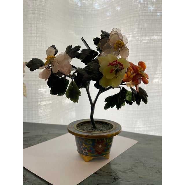 Dark Green 1920s Miniature Chinese Jade Tree With Aqua Blue Cloisonné Base For Sale - Image 8 of 11