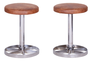 Czech Bauhaus Chrome-Plated Steel Stools with Brown Leather Seats, 1939, Set of 2