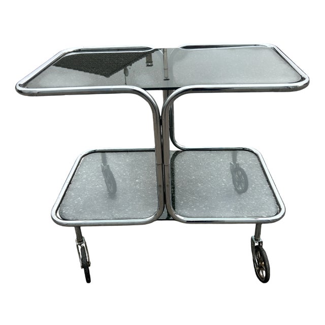 Serving Bar Cart in Chrome and Smoked Glass, 1970s For Sale