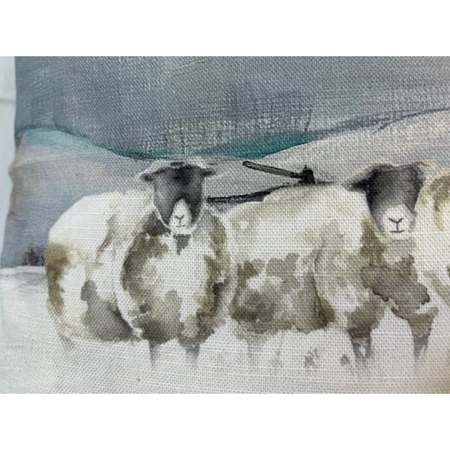 Figurative 16" Square Decorative Toss Pillow Embellished With a Flock of Grazing Sheep Under the Moon - Made in the U K For Sale - Image 3 of 12