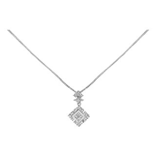 10K White Gold 1/2 Cttw Princess Cut Rhombus Drop Pendant Necklace For Sale