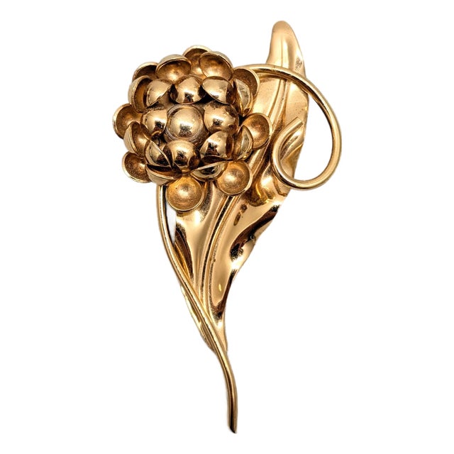 Vintage 1968 Signed Napier Goldtone 3d Thistle Brooch For Sale