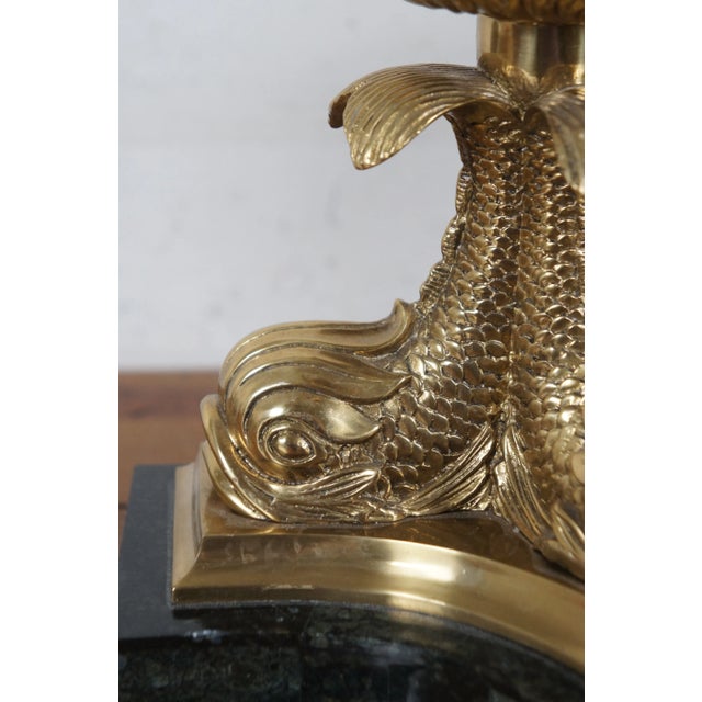 Maitland - Smith Late 20th Century Maitland-Smith Marble Brass Delphins Dolphins Hurricane Candle Holders- Set of 2 For Sale - Image 4 of 11