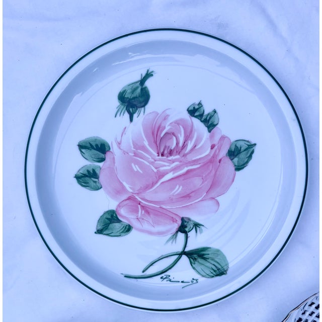 Butterflies and Spring Flowers Pink, Yellow and Blue Decorative Wall Plate Curation- Set of 7 For Sale - Image 10 of 14