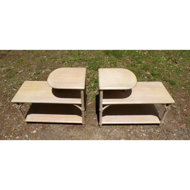Heywood-Wakefield Vintage Pair Mid Century Heywood Wakefield Birch Step End Tables For Sale - Image 4 of 12