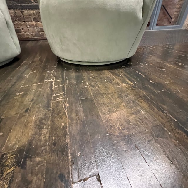 Green Mid 20th Century Pair of Vladimir Kagan Style Nautilus Swivel Chairs in Ultrasuede For Sale - Image 8 of 11