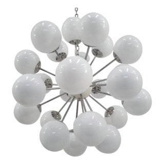 21st Century Nova Polished Nickel Glossy White Murano Sputnik Chandelier by Fabio LTD For Sale
