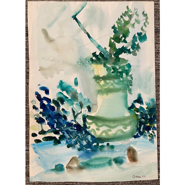 Mid-Century Modern 1953 Robert Colborne Still Life Watercolor For Sale - Image 3 of 4