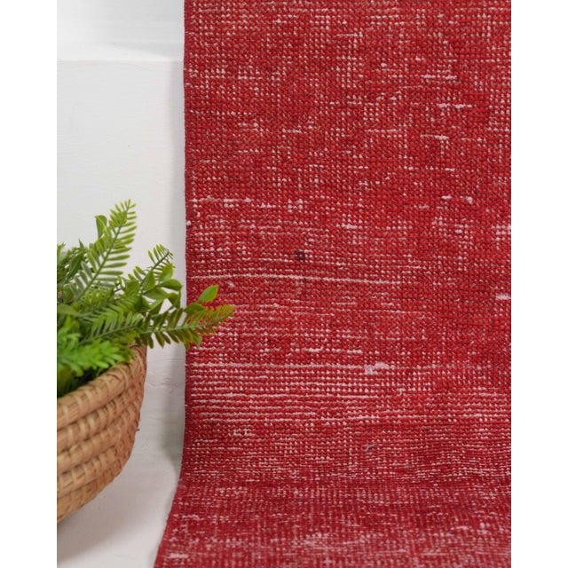 1970s Vintage Turkish Handmade Wool Cotton Red Runner Rug For Sale - Image 4 of 11