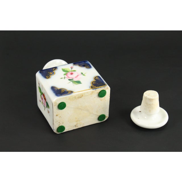 19th C. Old Paris Porcelain Perfume Vanity Bottle Blue & White Flowers & Gold For Sale - Image 11 of 11