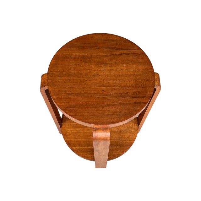 1930s French Art Deco Walnut Side Table With Sculptural Architectural Base- Fully Restored, Open Shelf For Sale - Image 12 of 15