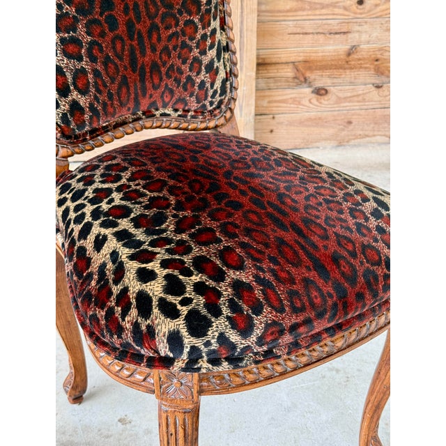 Jeffco Furniture Carved Wood Side Chair With Leopard Print Upholstery For Sale In Naples, FL - Image 6 of 12