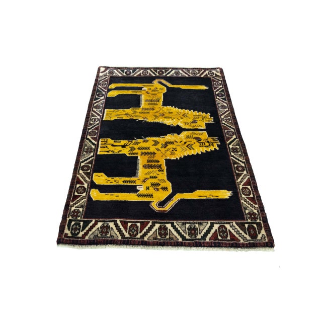 Hand-Knotted Gabbeh Rug with Lion Motif For Sale - Image 4 of 11