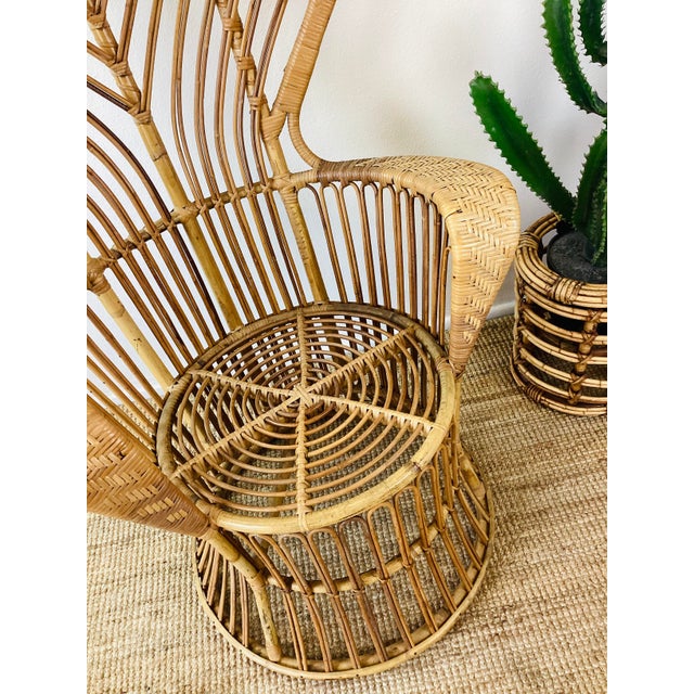Wood Vintage 1960s Rattan Peacock Chair Italian Modern Gio Ponti Style For Sale - Image 7 of 10