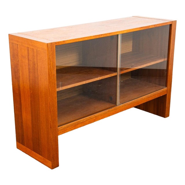 Mid Century Danish Modern Bookshelf Cabinet Teak Shelves Glass Shelves 30" MCM For Sale