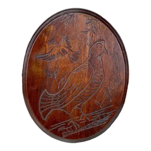 Mid-Century Modern Walnut Grouse Bird Hunt Wall Art Plaque by Rimrock